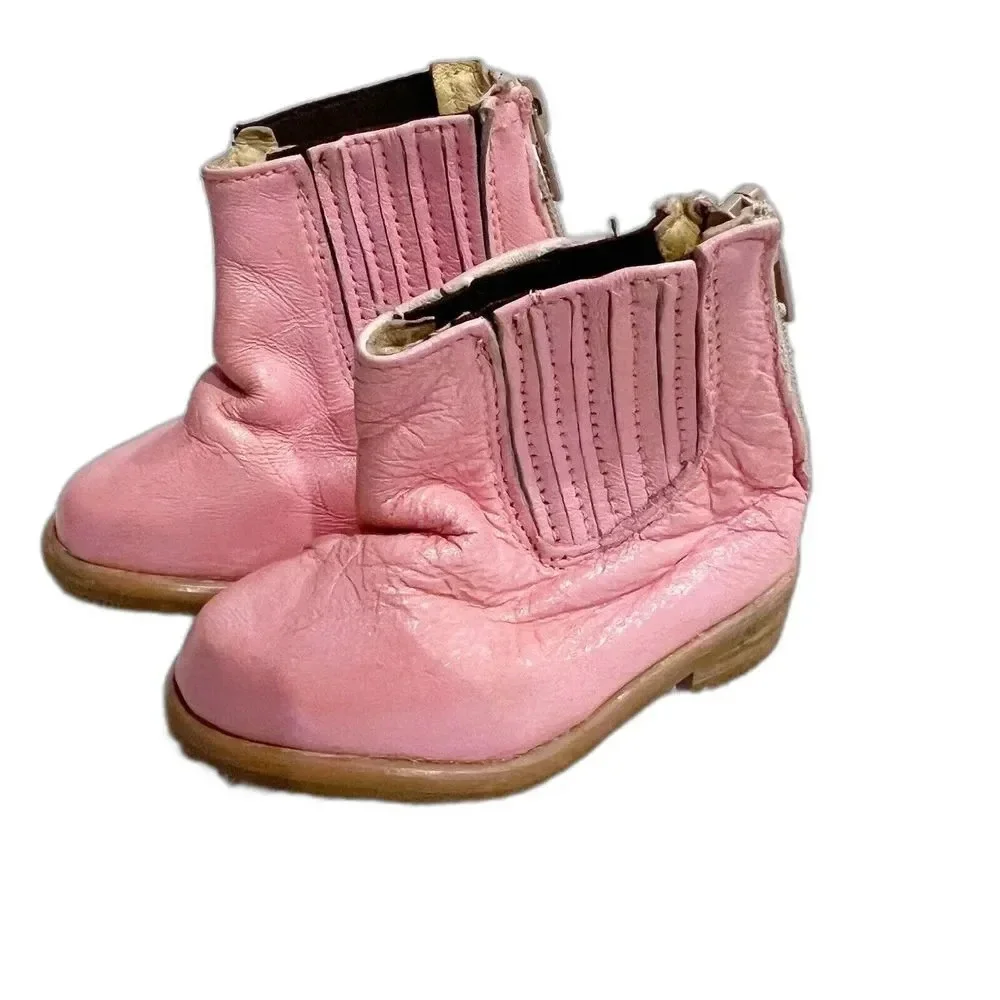 Baby Girl 0-6 Month Pink Cowgirl Leather Boots Footsies Zipper Mexico